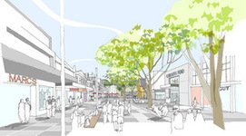 An artist’s impression of how Sydney Road will look when the Manly2015 vision is achieved with pedestrian areas and outdoor dining dominating rather than cars.