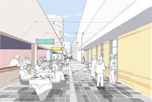 An artist’s impression of the new-look Henrietta Lane under the Manly2015 vision where cafes and shop fronts have activated the laneway